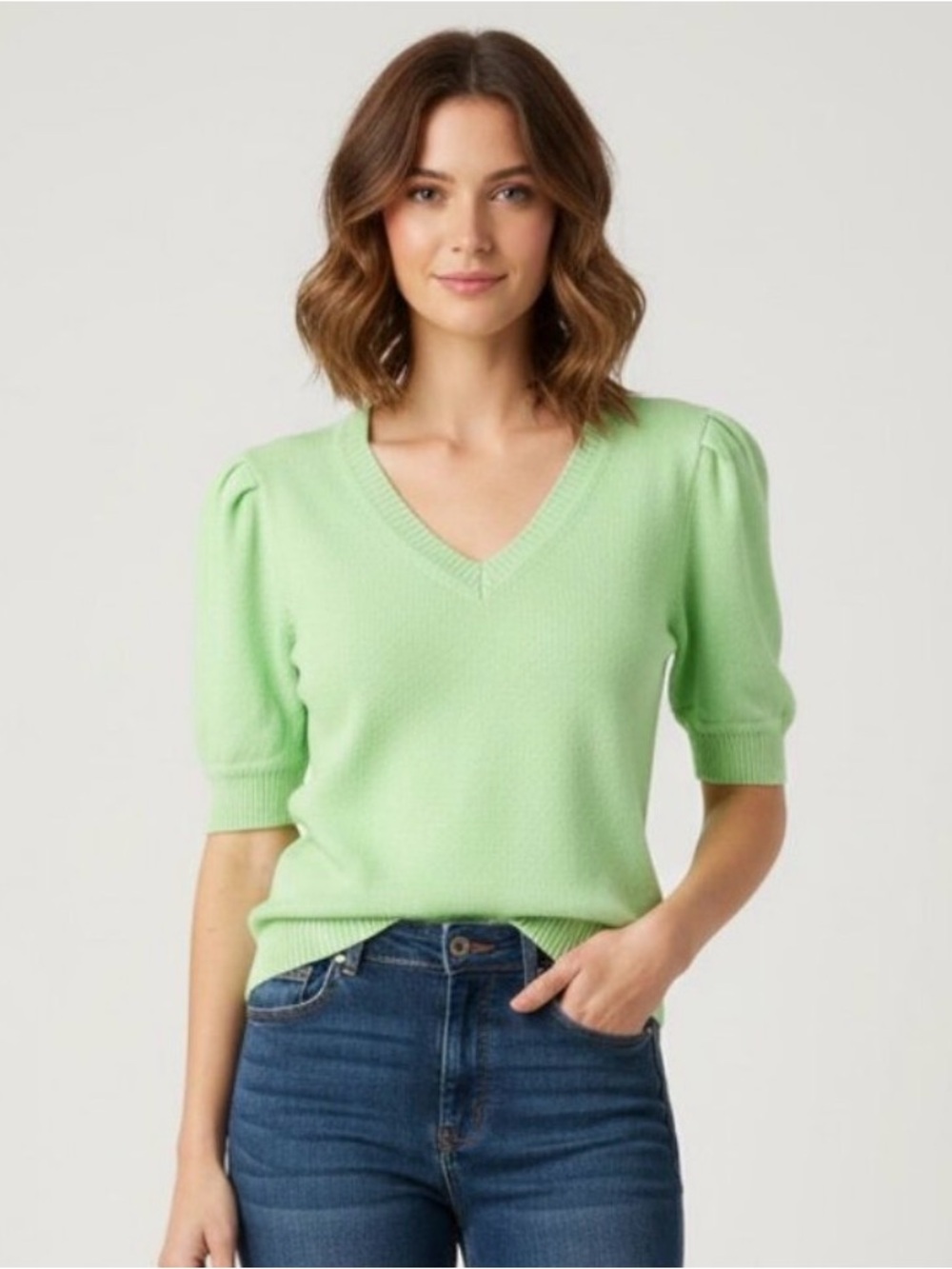 LOFT Bright Green V-Neck Knit Sweater